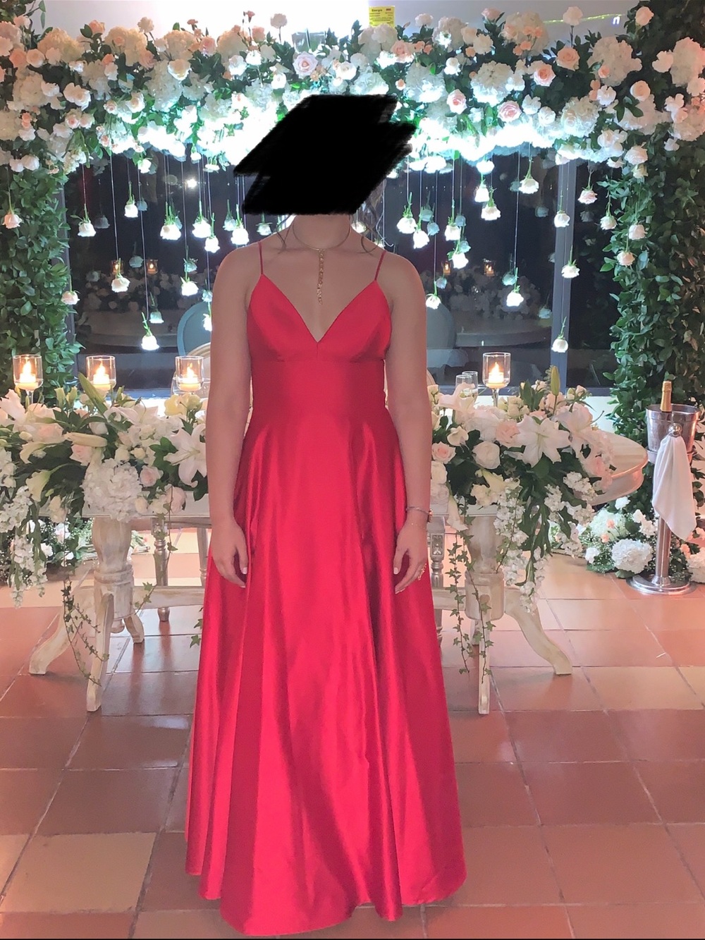 *WORN ONCE* Betsy Adam Elegant Red Satin Spaghetti Strap Evening Gown